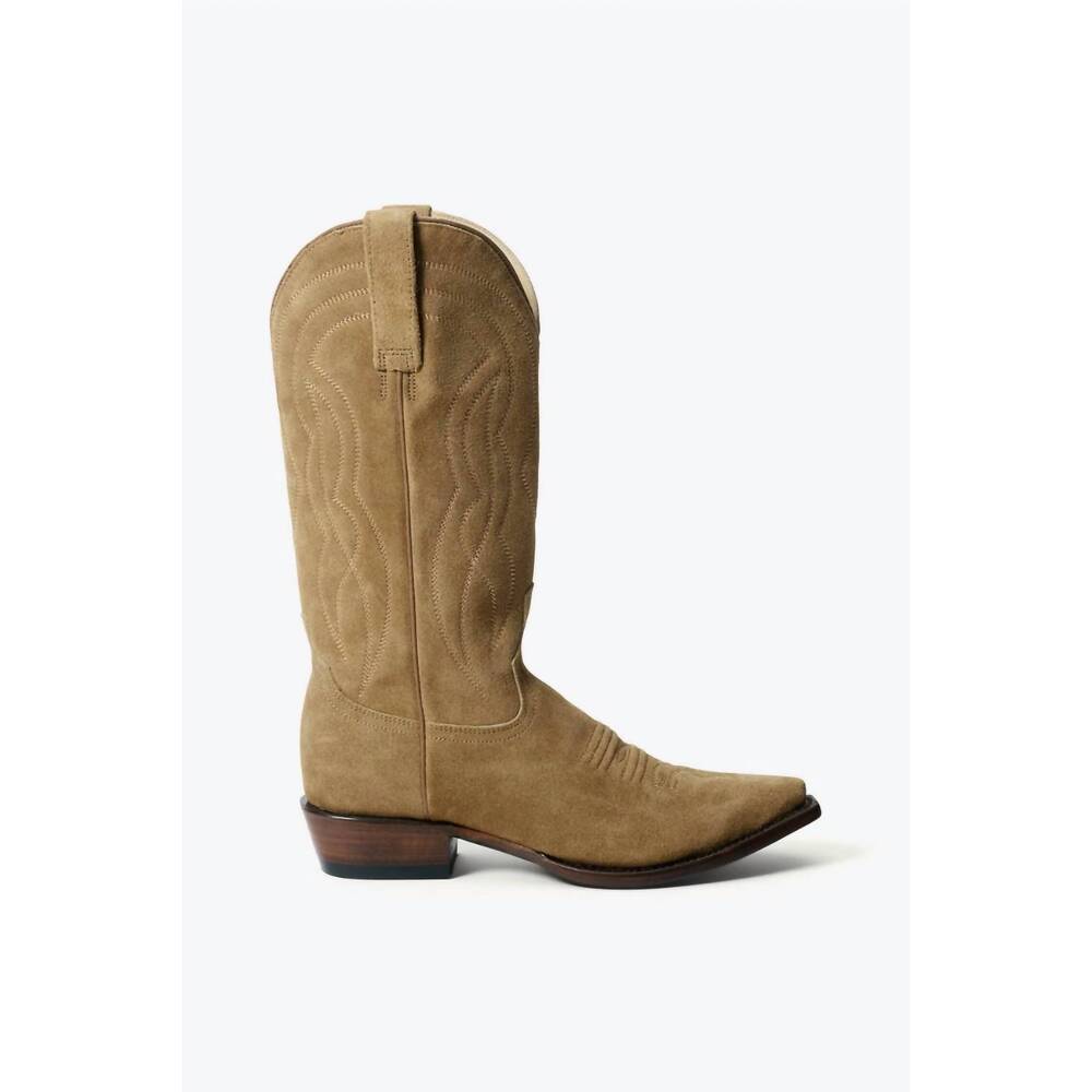 THE GREAT. Tan Suede Over-the-Knee Western Boots